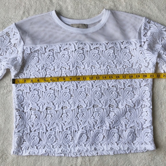 LOFT Floral Lace and Mesh Top in White - Picture 11 of 12